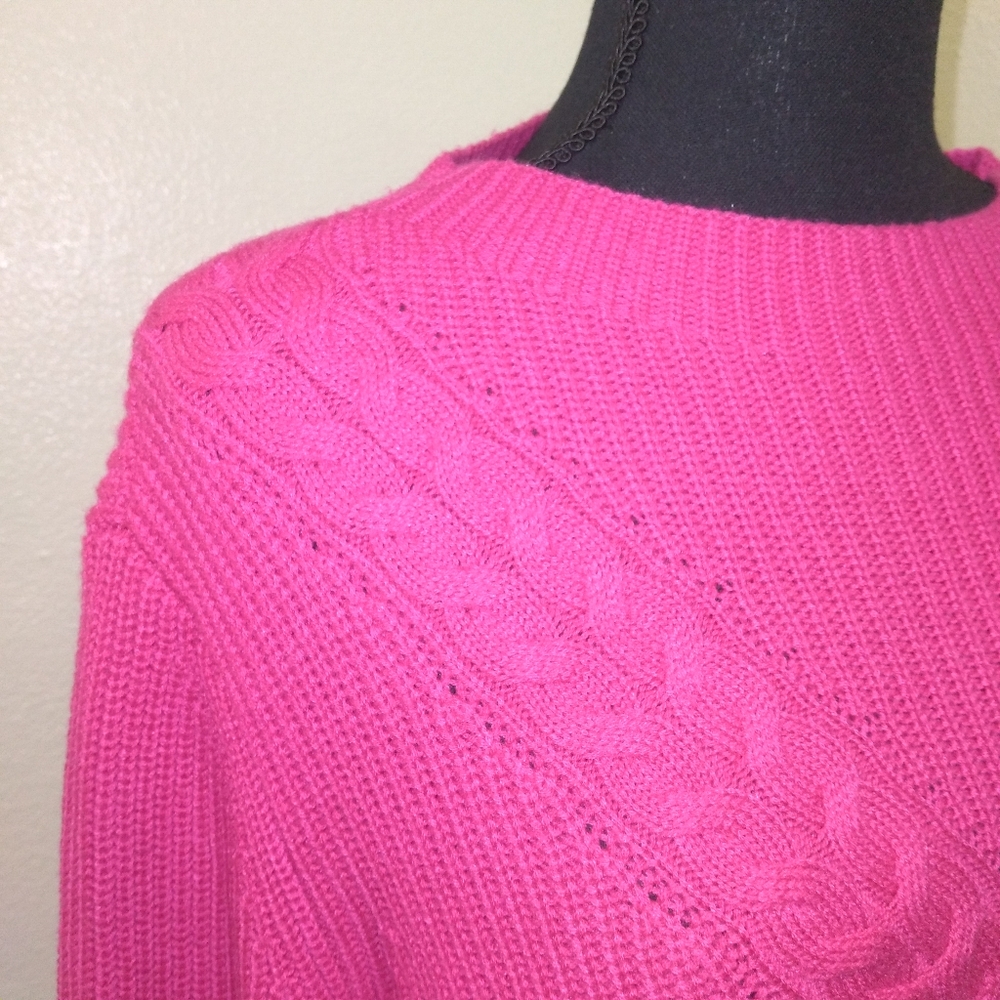 TALBOTS Women's XL Pink Cable Knit Long Sleeve Sweater - Picture 10 of 13